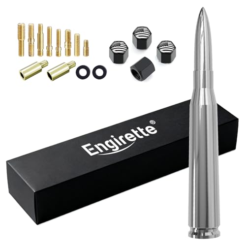 Enigrette Chrome Car Truck Antenna with Tire Valve Caps American Flag Short Replacement for GMC Sierra Chevy Silverado Dodge Ram 1500 2500 3500 Ford F150 F250 F350 Super Duty Raptor Accessories