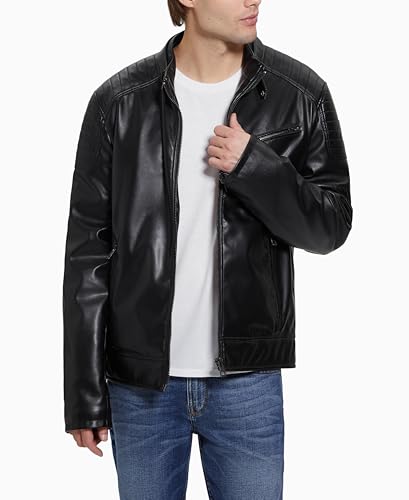 GUESS Men's Alexander Hooded Faux Leather Jacket