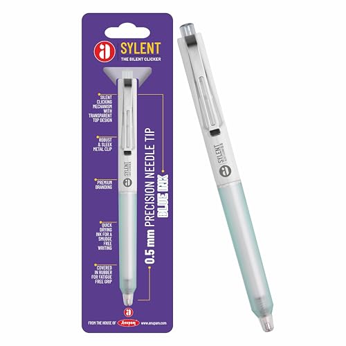 Image of Anupam Sylent Roller Gel Pen 0.5 mm, Waterproof Smooth Quick-Dry Dark Ink, Comfortable Grip Exam & Office Pen, Refillable (Multicolour Body BlueInk, Pack of 3)