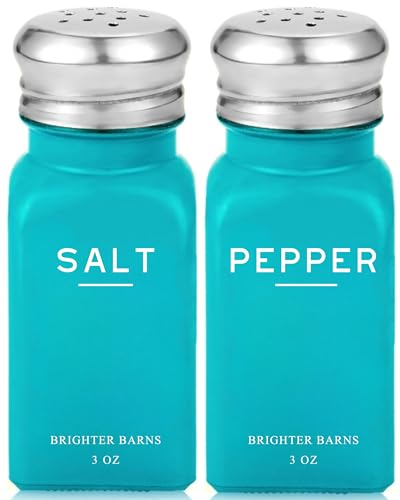 Teal Salt and Pepper Shakers Set by Brighter Barns - Turquoise Kitchen Decor, Turquoise Kitchen Accessories, Blue Table Decor - Modern Farmhouse Countertop Accessories for Airbnb, Restaurant (Teal)