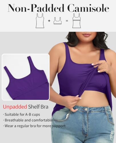 Image of V FOR CITY Plus Size Tank Top for Women with Non-Padded Shelf Bra Adjustable Wide Strap Camisole Cotton Udershirts 1X-5X