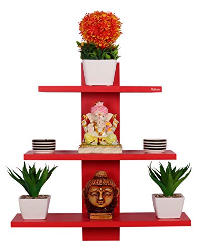 Image of Madhuran Engineered Wood Wall Mounted Books showpieces Display Shelf (Matte, Red)