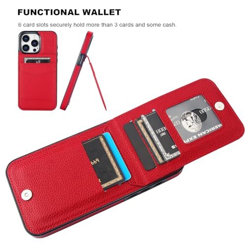KIHUWEY Compatible with iPhone 15 Pro Max Case Wallet with Credit Card Holder, Flip Premium Leather Magnetic Clasp Kickstand Heavy Duty Protective Cover for iPhone 15 Pro Max 6.7 Inch (Lichee Red) by KIHUWEY - Used condition - Image 4