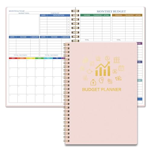 Undated Monthly Budget Planner & Organiser - 14-Month Money Management Notebook with Expense Tracker Debt Planner & Bill Organiser for Effective Personal Finance (Pink)