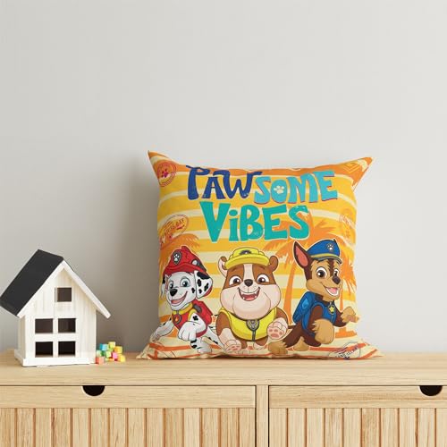 Image of Sassoon Paw Patrol Reversible Cartoon Printed Cushion Cover, Yellow (Pack of 1)