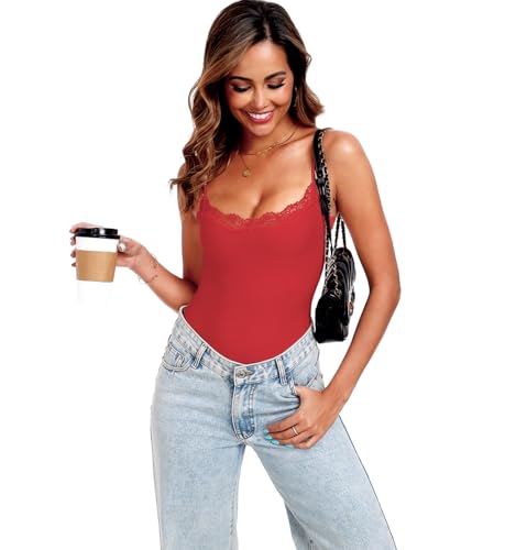 Image of Women's Lace Bodysuit Square Neck Body Suits Sexy Backless Thong Cami Shaperwear Spaghetti Strap Sleeveless Top