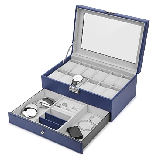 Watch Box 12 Mens Watch Organizer Jewelry Display Case with Lock and Keys, Royal Blue