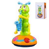 Wriggle Caterpillar Kids Electric Dancing Saxophone Caterpillar Toy with Music and LED Light Automatic Obstacle Avoidance Dancing Toy for 0-3 Year Olds Kids Learning Toys Without Battery