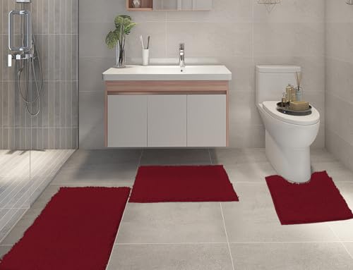 Badezimmerteppich-Set, 3-teilig, extra weich und saugfähig, dicke Chenille-Badematte, rutschfester, zotteliger Plüsch-Badteppich-Set, maschinenwaschbar, schnell trocknend, langlebig, Teppich für – Bild 3
