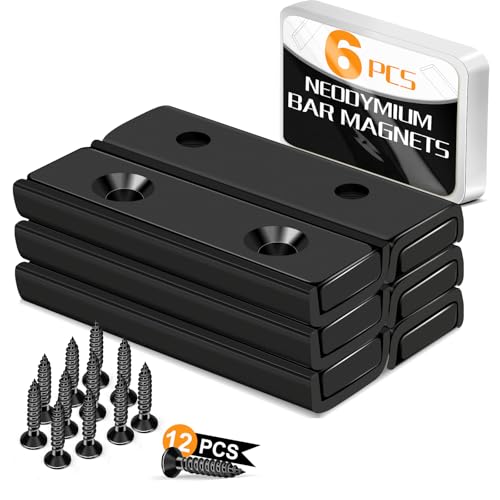Image of TRYMAG Bar Magnets, 45Lbs 6 Pack Countersunk Hole Magnet with Screw