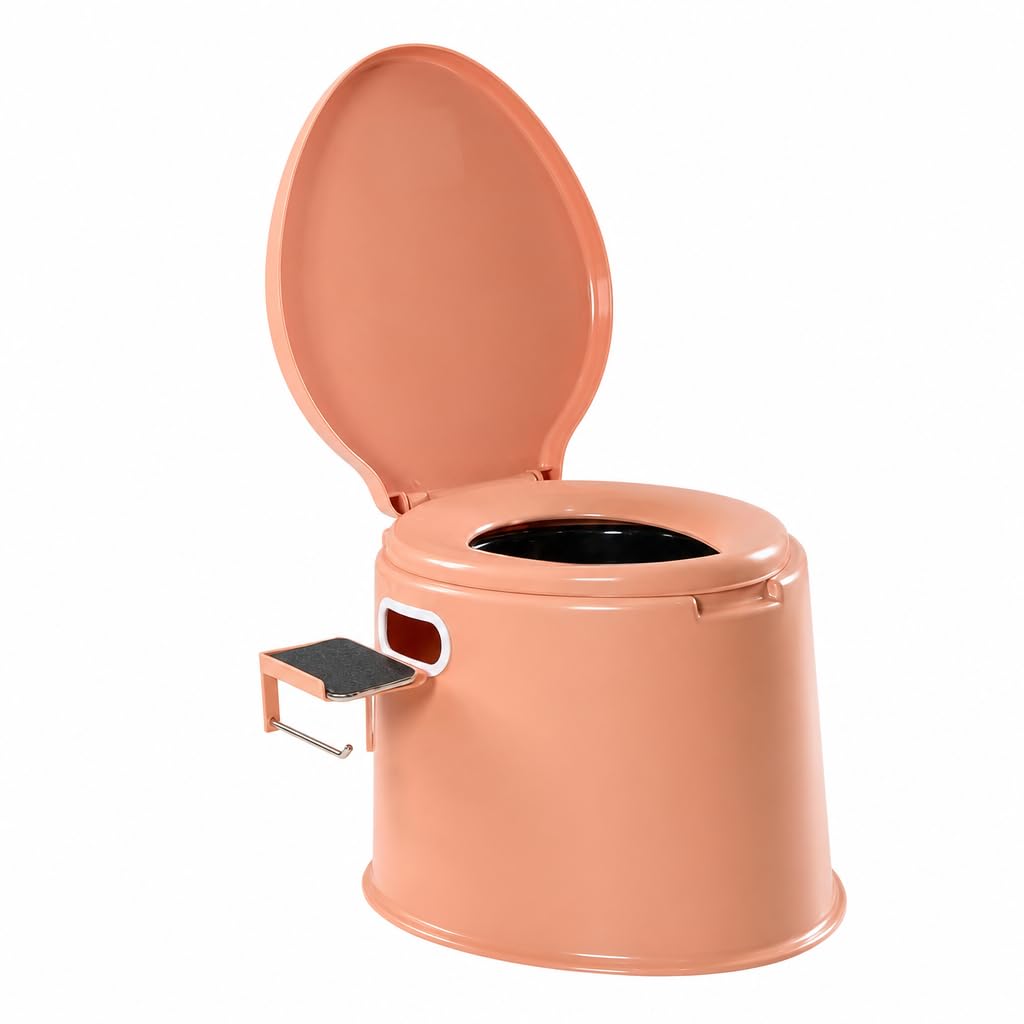 CMY Lightweight and Portable 5L Camping Toilet with Seat, Lid, Handles and Roll Holder – 3 Colours- Compact Waste for Indoor and Outdoor Loo Caravan Picnic and Festivals (Rose Gold)