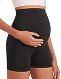 Enerful Women's Maternity Shorts Biker Summer Soft Seamless Pregnancy Yoga Workout Active Short Leggings Over Belly Black 5' Small