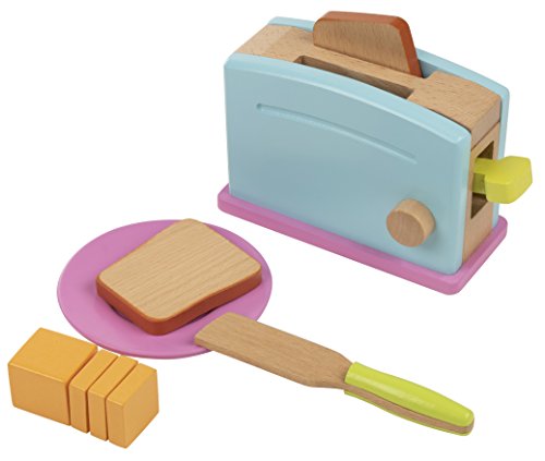 Wooden Toaster Toy - 9-Piece Pretend Play Kitchen Set Bread Butter Kids, Wood