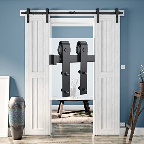 Genius Iron 6.6Ft Double Barn Door Hardware, Classic Design Standard Track With Upgraded Nylon Bearings, For 20In Wide Sliding Door Panel, Easy Installation,"Basic J" #TOP8