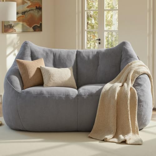 Image of Relefree Oversized Bean Bag Chairs for Adults,Bean Bag Loveseat Sofa,Boneless loveseat for Reading,2 Seater Lazy Sofa for Small Spaces,Mini Small Couches for Living Room,Bedroom,Apartment,Lava Gray