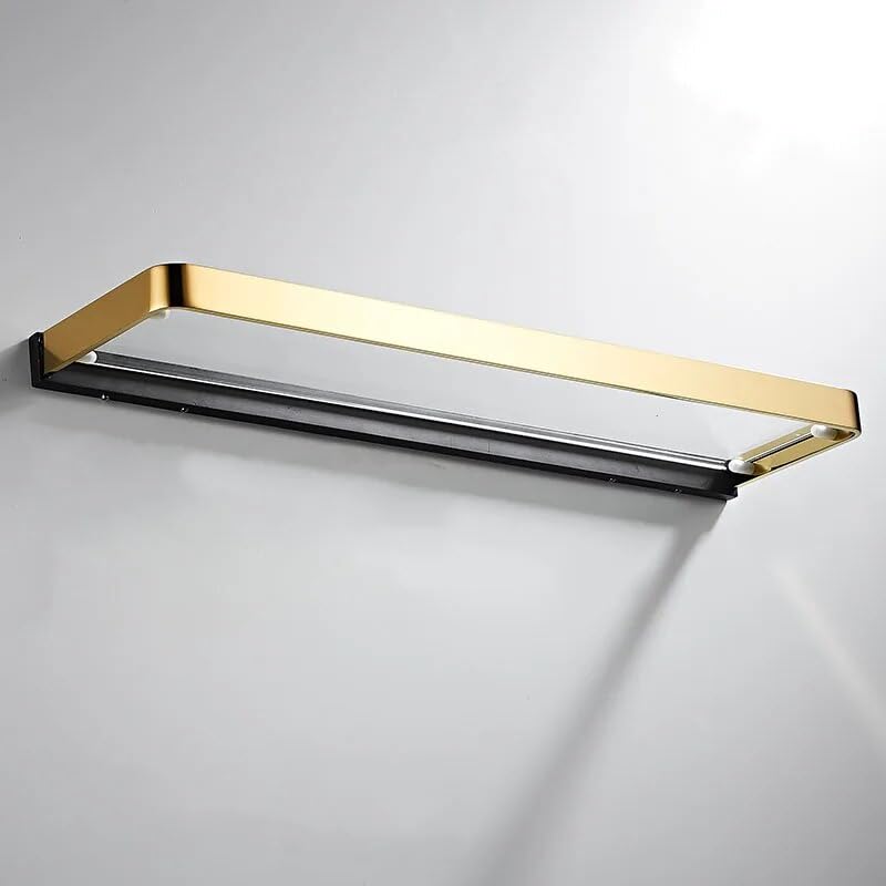NUHSLF Shower Caddy Bathroom Glass Shelves Storage Rack Solid Brass Shower Holder Shampoo Shelf Black Gold Wall Storage