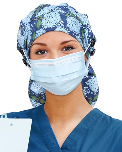 Image of Satin Lined Scrub Cap for Women Extra Large Long Hair Surgical Nurse Cap 4 Buttons