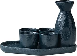 Traditional Sake Set， Ceramic Sake Set,Traditional Porcelain Japanese Pottery Hot Saki Drink,(Blue)
