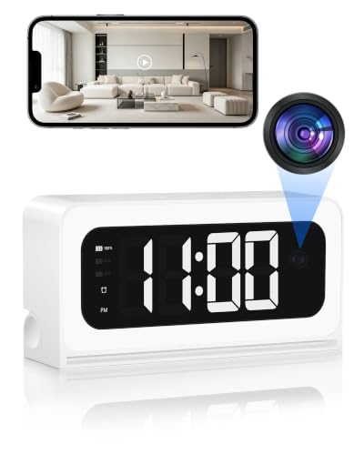 Image of 2K Clock Camera, 5G&2.4G WiFi Indoor Security Camera, Color Night Vision, Motion Detection with Alerts & Siren, 5200mAh Battery, Micro SD /Cloud Storage, Night Light