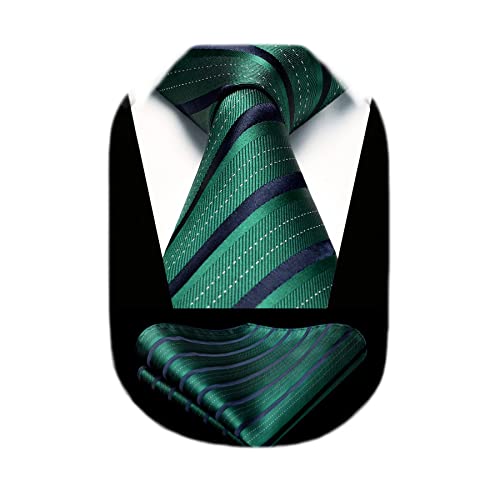 Image of HISDERN Stripe Tie Mens Ties with Pocket Square Set Classic 3.4'' Silk Formal Necktie Handkerchief for Business Wedding