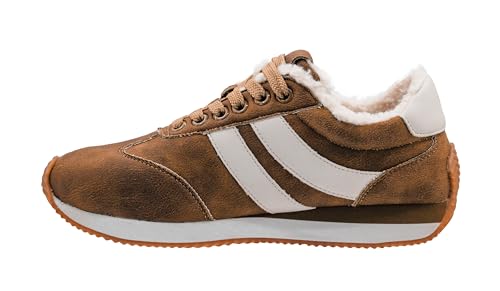Corkys Footwear Hey Girl Jet Lag Fashion Sneaker – Stylish Lace-Up Shoe with A Soft Plush Insole for All-Day Comfort, Subtle Platform, and Side Stripes - Washed Cognac, Size 10