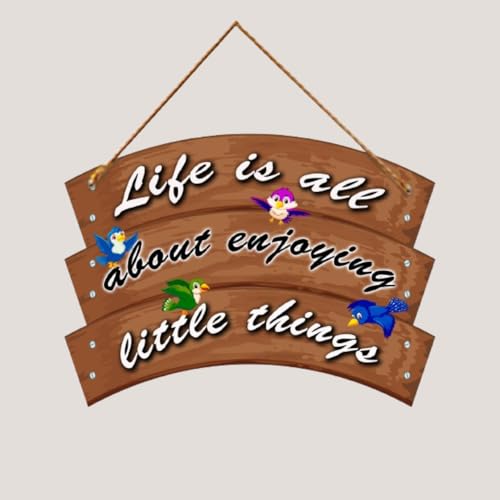 Image of Generic PNF Life is All About Enjoying Little Things Quote Wall art & Door Hanging Frame For Kitchen, Dining, restaurants Decor | Walland home Decor for Living Room | Room Decor Wall Decor Items For Bedroom | (Wooden, 11x9 Inch,Brown)-10-1, Medium (PNF-WALLHANGING-1)