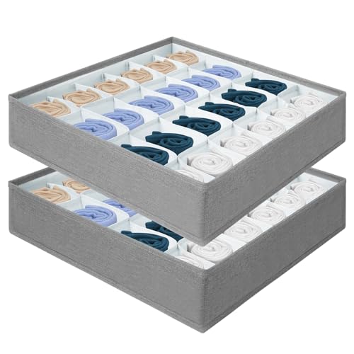 AiQInu Organizer Cassetti Set di 2，Organizzatore Pieghevoli 24 Celle Porta Calzini Biancheria, Biancheria Intima, Calze, Cravatte e Sciarpe