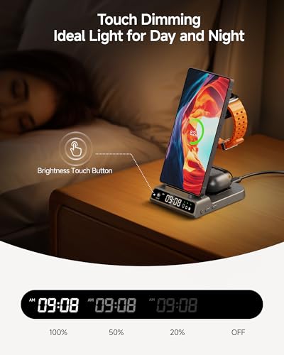 Image of 3 in 1 Wireless Charger for Samsung Galaxy S26 Ultra, Galaxy Watch 8, Buds | Dimmable LED clock, Dual-angle charging stand, Case-friendly, Compact & space-saving, Multi-protection, Charging indicator