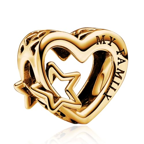 Image of S925 Sterling Silver Gold Plated Romantic Charms, Gifts for Mom Girlfriend Family on Valentine's Day Birthday Christmas Anniversary, Bracelet Necklace Bead Charm