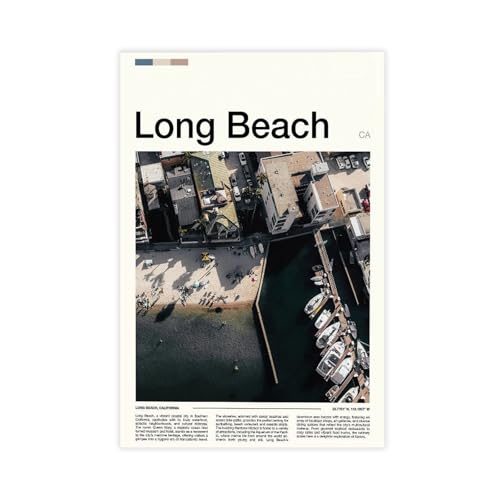 FCOJE Introduction to American Cities, California, Long Beach Tourism Art Wall Decoration Poster Family Bar Restaurant Garage Cafe Art Sign Gift Unframe 12x