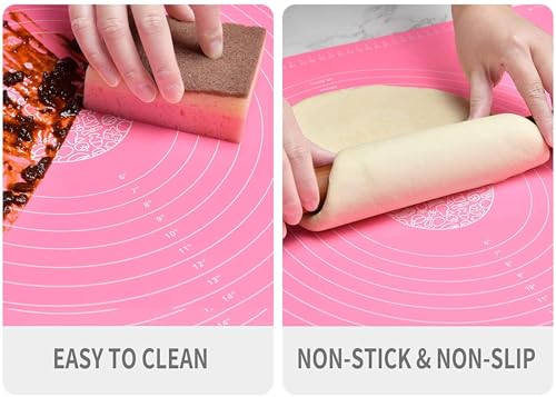 Image of Lukzer Silicone Fondant Rolling Mat Baking Sheet Large with Measurement Stretchable for Kitchen Roti Chapati Cake Pad Cooking Dough Atta Kneading Big Size (Pink /50x40m)