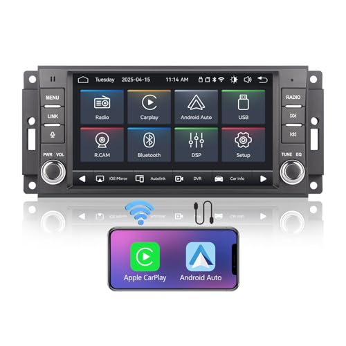Autoradio Linux Démarrage Éclair Compatible Jeep Wrangler Radio 2007-2018 Dodge Ram 1500 | Bluetooth/CarPlay/Android Auto sans Fil/FM/AM/RDS/USB | DSP 100W |