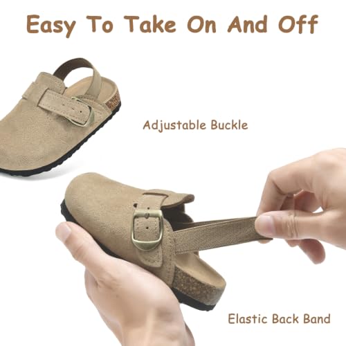 Image of Toddler Suede Clogs for Boys Girls Genuine Leather Adjustable Buckle Slides Potato Indoor Outdoor Slippers
