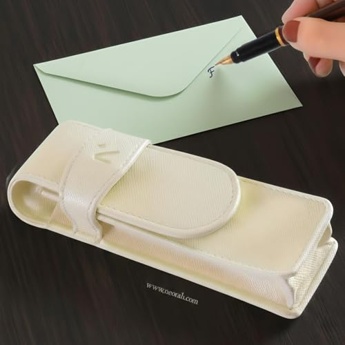 Image of NEORAH -Faux LEATHER Handcrafted Double Pen Pouch with Loop |Portable Pen Case for 2 Fountain Pen,Roller Ball,Ballpoint Pen |Pen Holder,Pen case |Ideal Gifts for Men,boss,dad |14.5 x 4.5 cm| AFTERGLOW