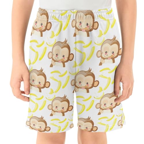 CHIFIGNO Cute Monkey Banana Kids Boys Vacation Outfits Youth Boys Basketball Shorts with Pockets XS2