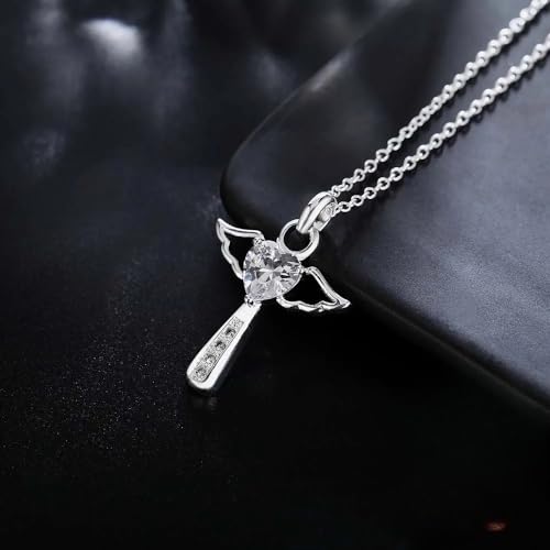 Collier coeur et croix ailés de foi en argent, cadeau idéal - 4