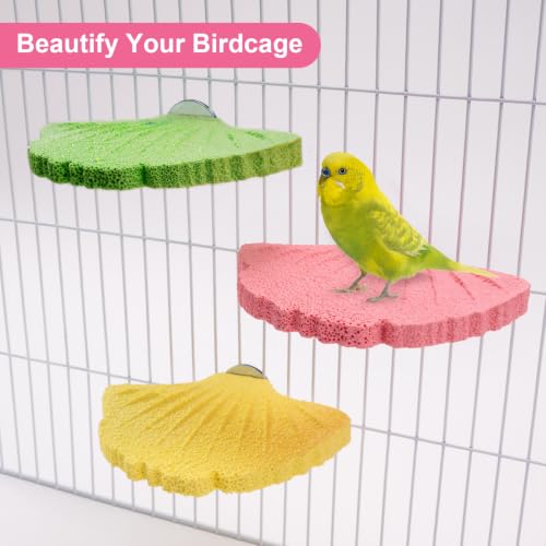 Image of 3 Pack Bird Beak Grinding Stone, Leaf Shape Birds Lava Ledge, Bird Cage Accessories Stand Platform for Budgies, Parakeets, Cockatiels, Conures