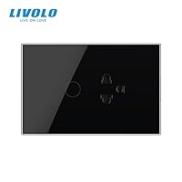 Vista 2 de LIVOLO Enchufe de alimentación estándar AU blanco de la UE y EE. UU. + interruptor de luz táctil de 1 banda con panel de cristal negro, toma