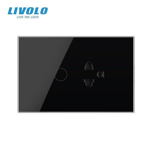 Miniatura 5 de LIVOLO Enchufe de alimentación estándar AU blanco de la UE y EE. UU. + interruptor de luz táctil de 1 banda con panel de cristal negro, toma de