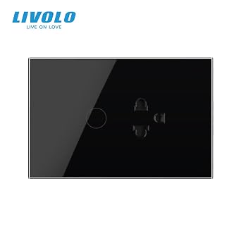 LIVOLO Combo Outlet Switch, 15A 110-250V, Glass Panel, 1 Gang+1 Plug Black