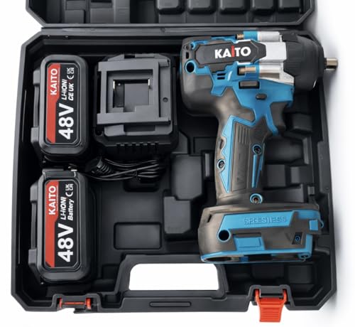 Image of KAITO Pro Series 850Nm Cordless Impact Wrench 1 /2 Inch | 48V Brushless Motor | 3500 RPM High Torque Impact Gun | Dual Battery & Fast Charger | Auto Stop | Car Tyre Removal & Garage Tool