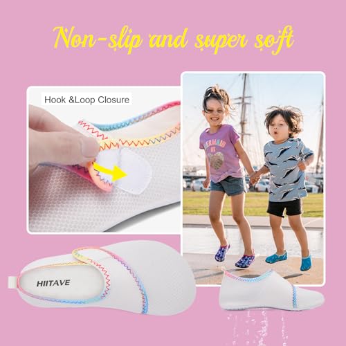Hiitave Kids Water Shoes Quick Dry Aqua Socks Outdoor Swim Barefoot Beach Pool Shoes For Girls Boys Toddler Rainbow/White 6-7 M US Toddler