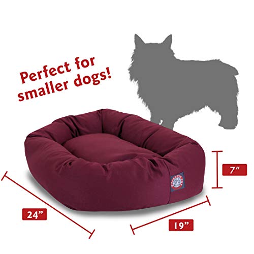 Image of Majestic Pet 24 Inch Bagel Calming Dog Bed Washable - Cozy Soft Round Pet Bed with Spine Support for Dogs to Rest their Head - Fluffy Donut Puppy Bed 24x19x7 (Inch) - Small - Burgundy