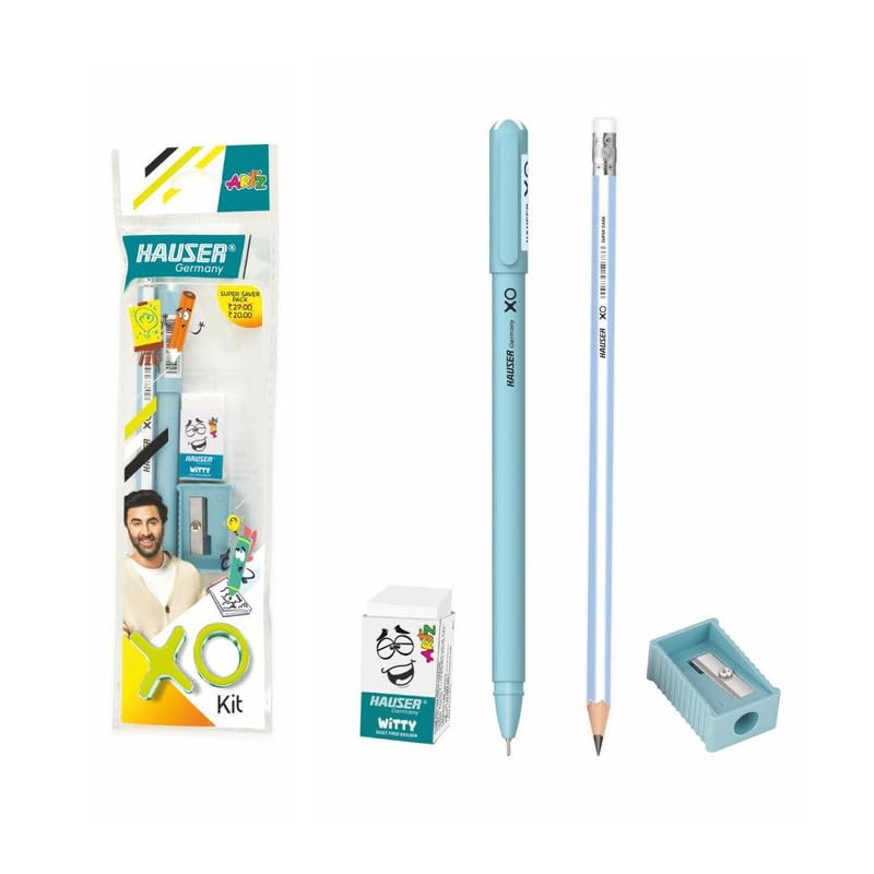 Image of Hauser Germany XO Mini Stationery Kit | All-in-One Stationery Solution for School, Office & College | Includes Pen, Pencil, Eraser & Sharpener | Ideal for Return Gifting | Pack of 10 - Color May Vary