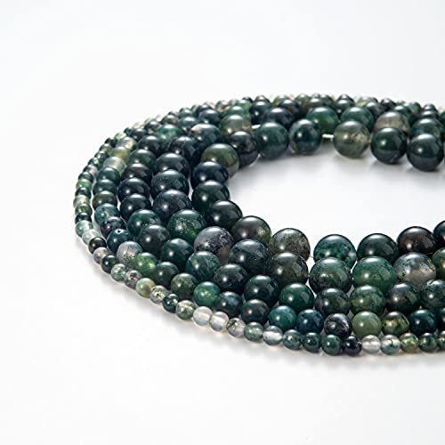 Image of 100Pcs Natural Stone Beads 8mm Moss Agate Round Gemstone Loose Beads with Elastic Bracelet String for Bracelets Necklace Jewelry Making