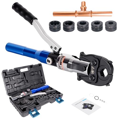 AMZCNC profesional herramienta de prensado hidráulico con mordazas, contorno M 12-15-18-22-28 para tubos de cobre, tubos de acero al carbono y tubos de acero inoxidable,M-Kontur Presszange