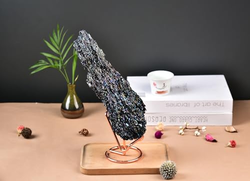 Image of AMOYSTONE Carborundum Stone 1.3-1.7 lb with Stand Colorful Healing Mineral for Energy Decoration, Reiki Classroom