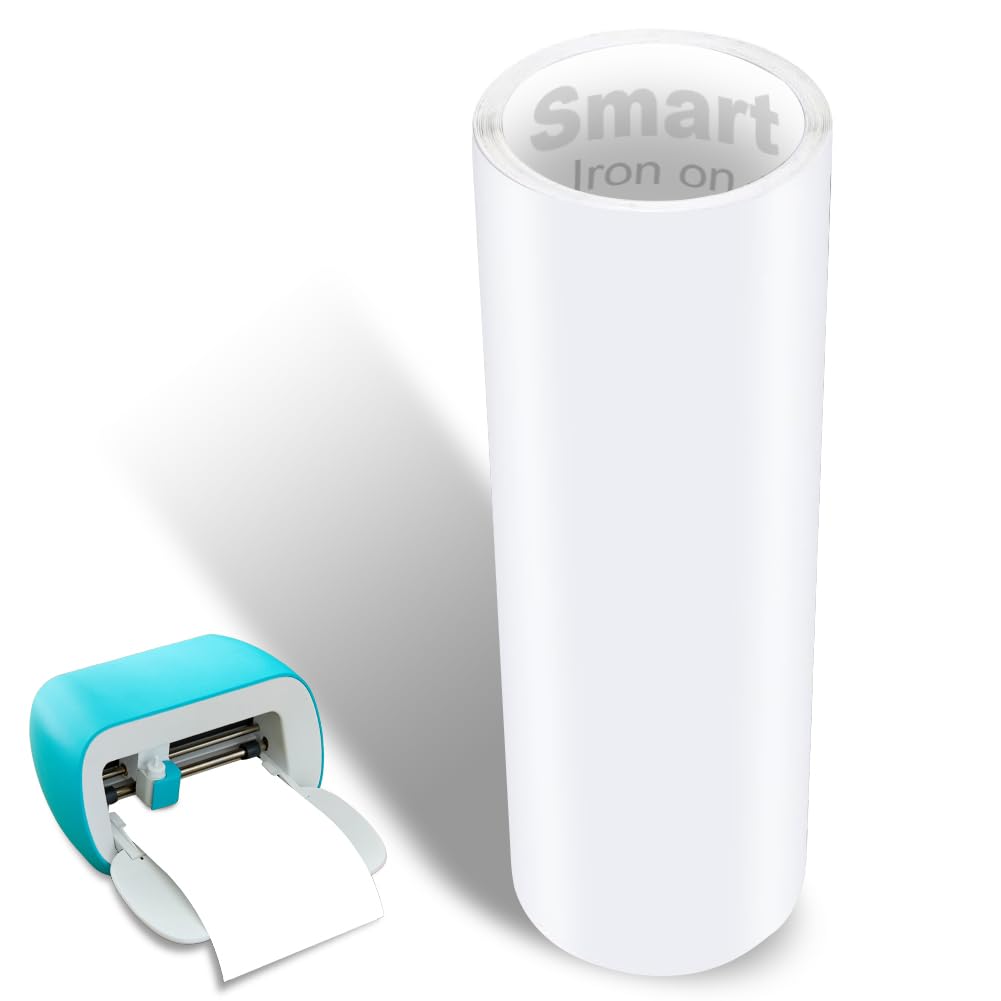 White Smart Iron on for Cricut Joy, 14 x 200 cm Smart Heat Transfer Vinyl Rolls HTV Without Cutting Mat, Smart Iron on Vinyl Film Plotter Self-Adhesive PU Plotter Film Textile for DIY Fabrics T-Shirts