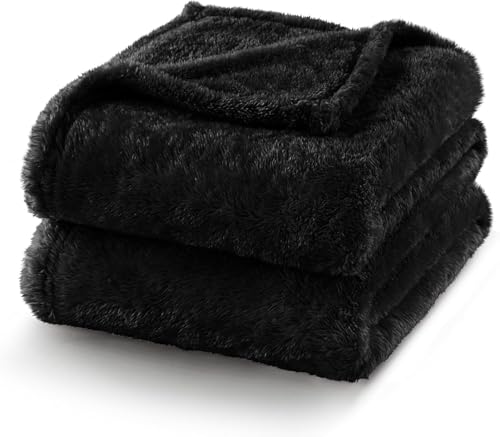 Exclusivo Mezcla Plaid Couverture Polaire Peluche Extra Large, Moelleuse et Chaude, pour Canapé ou Lit, Toutes Les Saisons, 230x270 CM, Noir