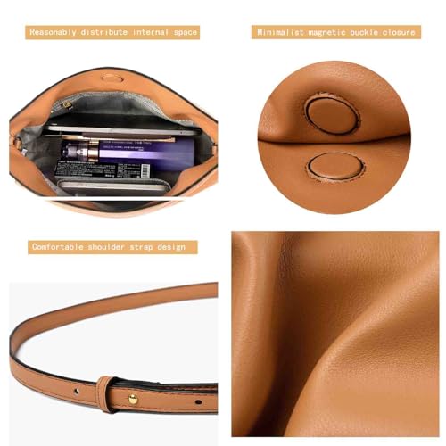 BXCNCKD Women's Versatile Crossbody Bag with Cloud Drawstring, Pleated Bucket Bag - Fashionable PU Leather for Women (Black)4